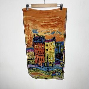 Houses In Munich Print Colorful Artsy Silk Rectangle Scarf Lagenlook Travel